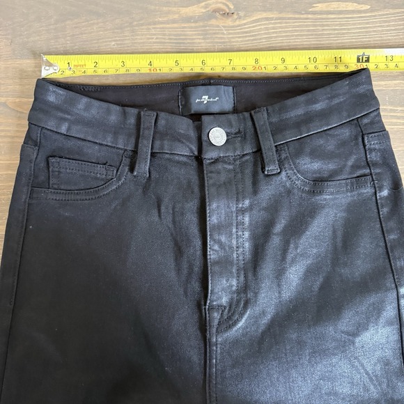 7 For All Mankind Womens 25 Black High Rise Tailorless Coated Skinny‎ Boot Jeans - Picture 10 of 12